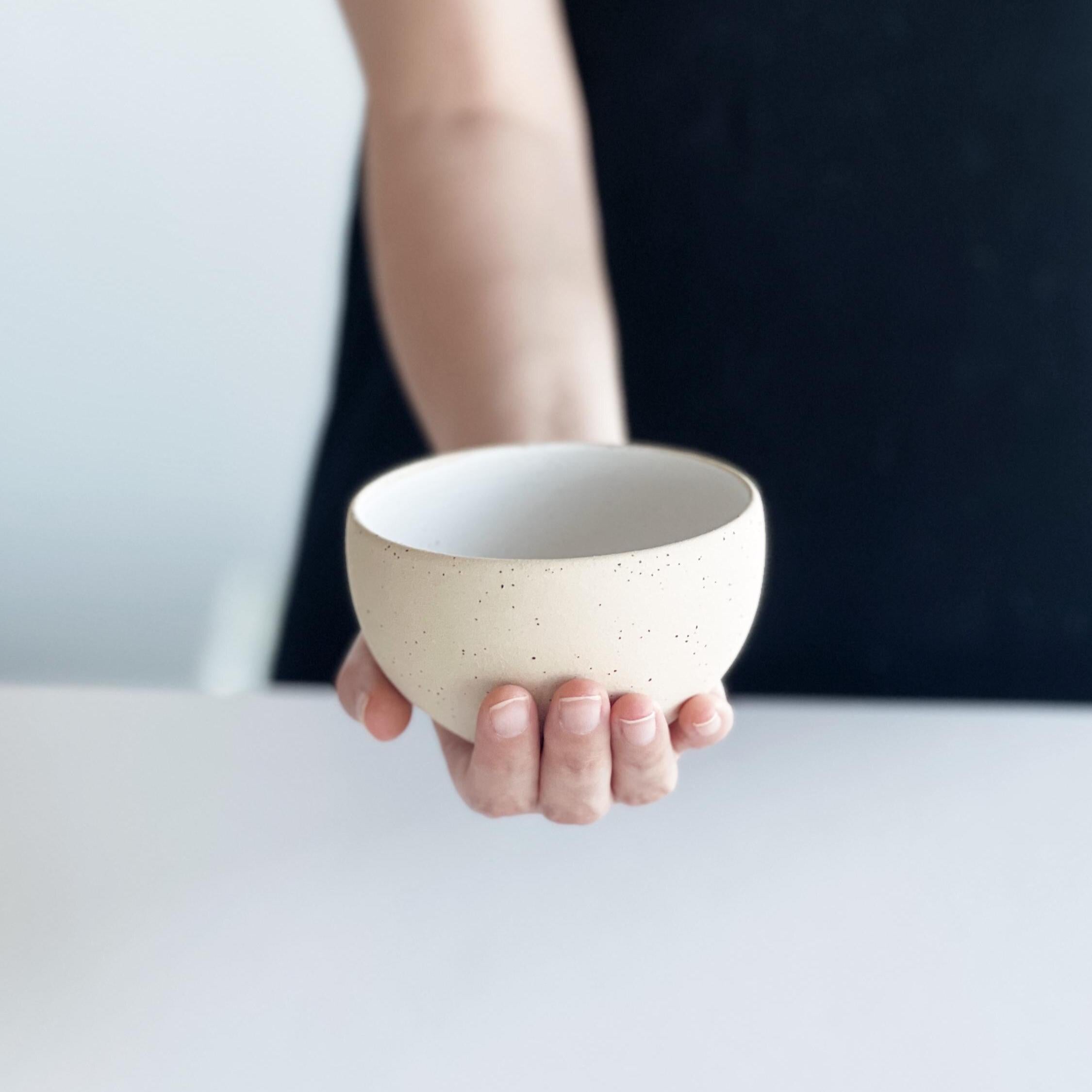 Handmade Speckled Ceramic Matcha Bowl Set: Bowl with Pouring Spout, Whisk Holder, Tea Cup