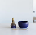 Handmade Purple Ceramic Matcha Bowl Set: Bowl with Pouring Spout and Whisk Holder