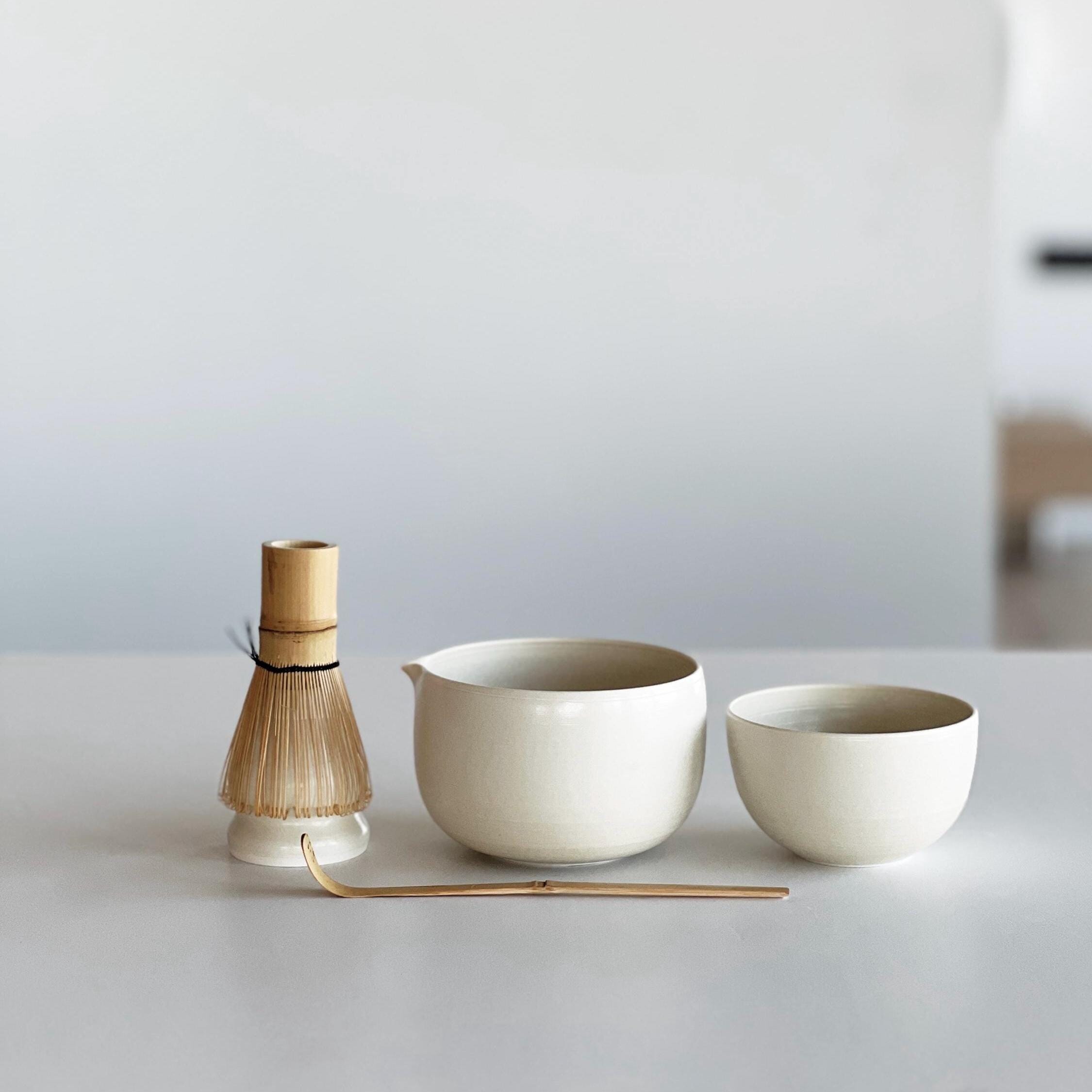 Ivory white matcha bowl set of three