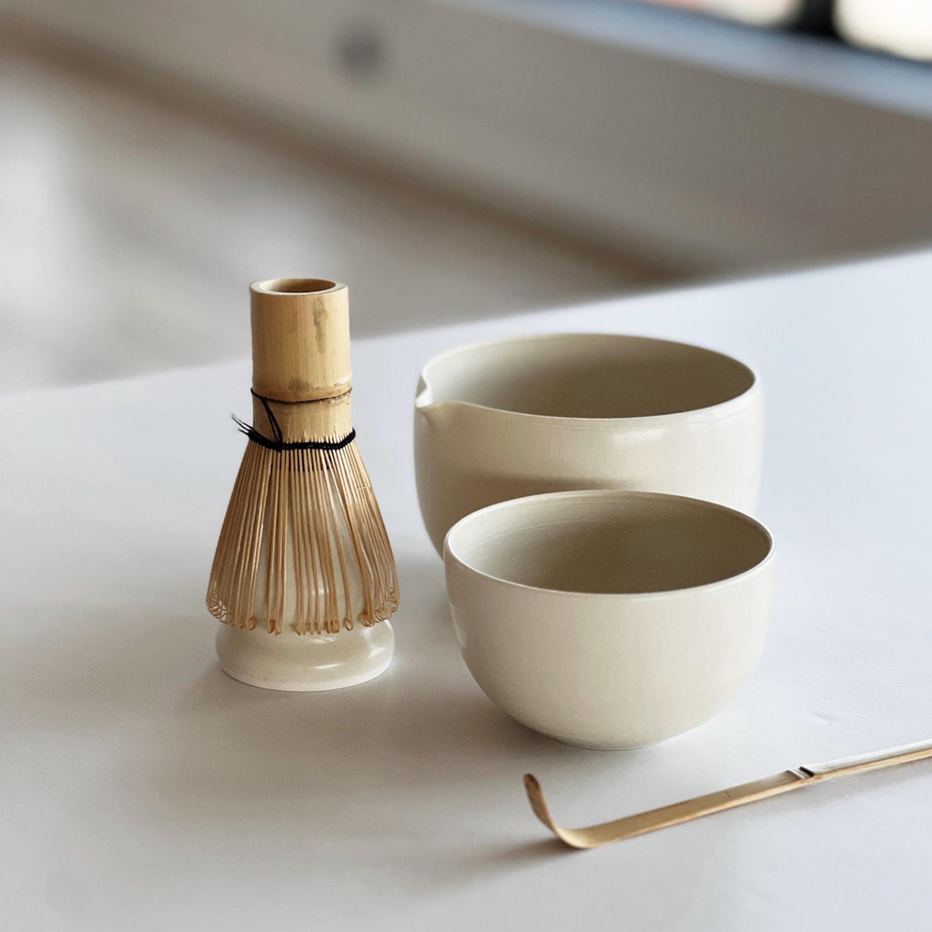 Ivory white matcha bowl set of three