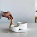 Handmade White Porcelain Matcha Bowl Set: Spout Bowl, Tea Cup, Whisk Holder