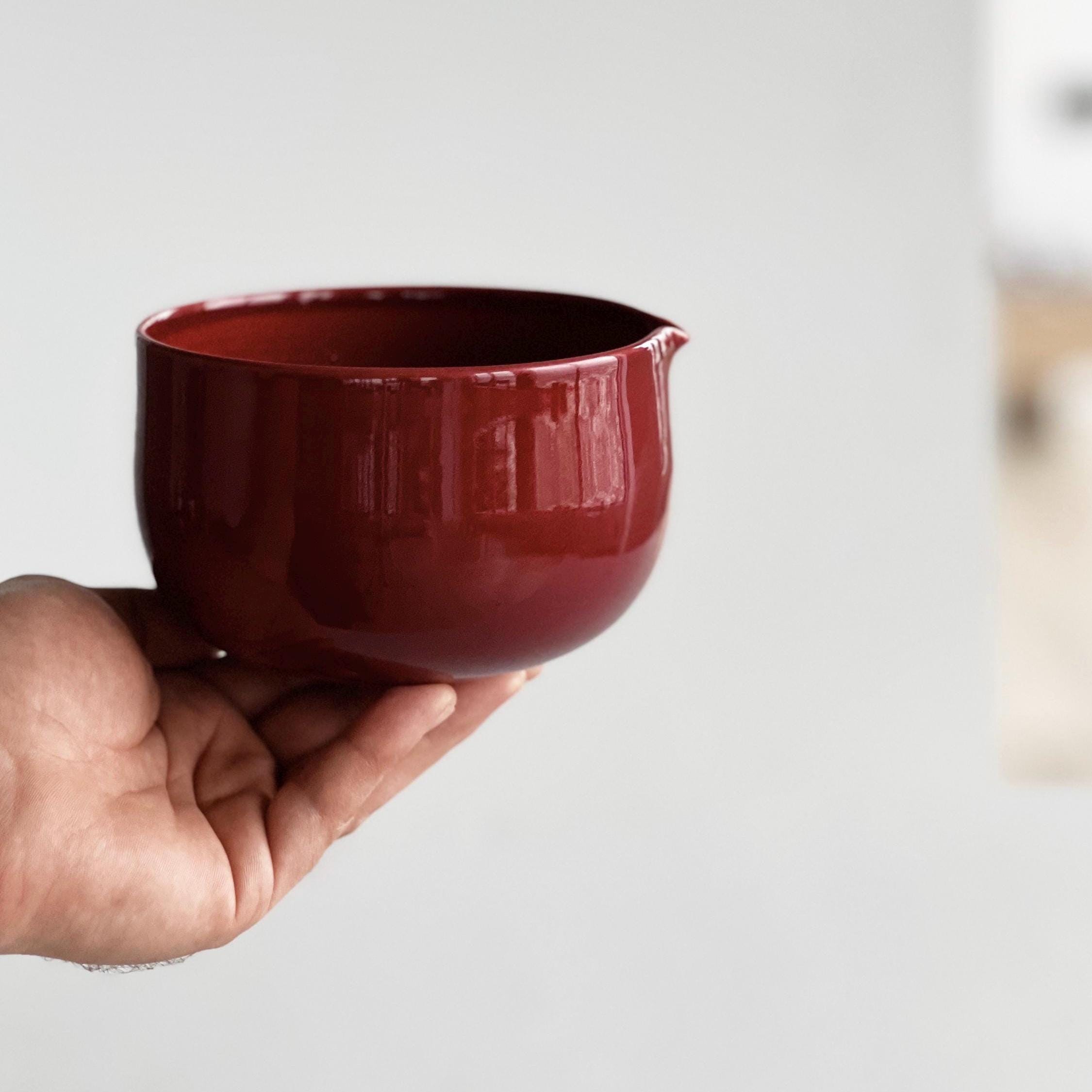 Handmade Cherry Ceramic Matcha Set: Bowl, Vase, Whisk Holder