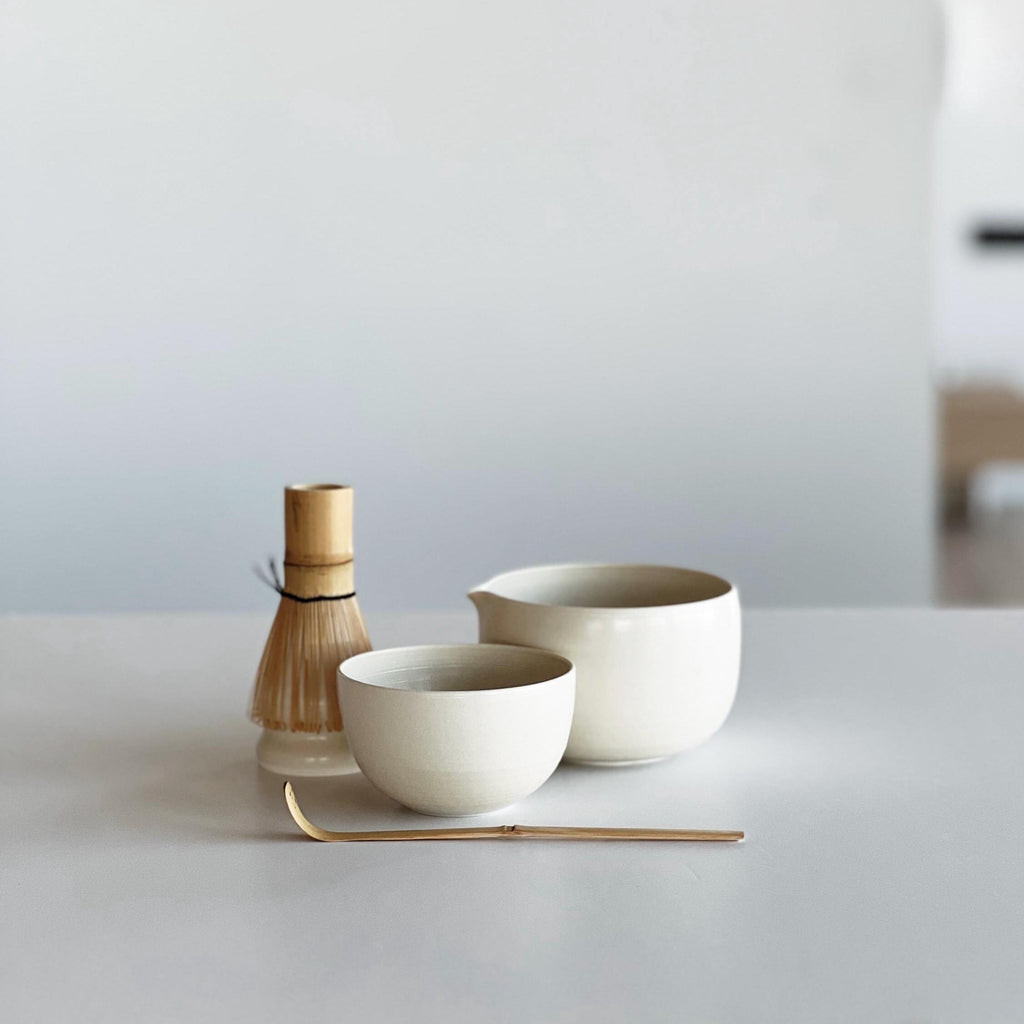 Ivory white matcha bowl set of three