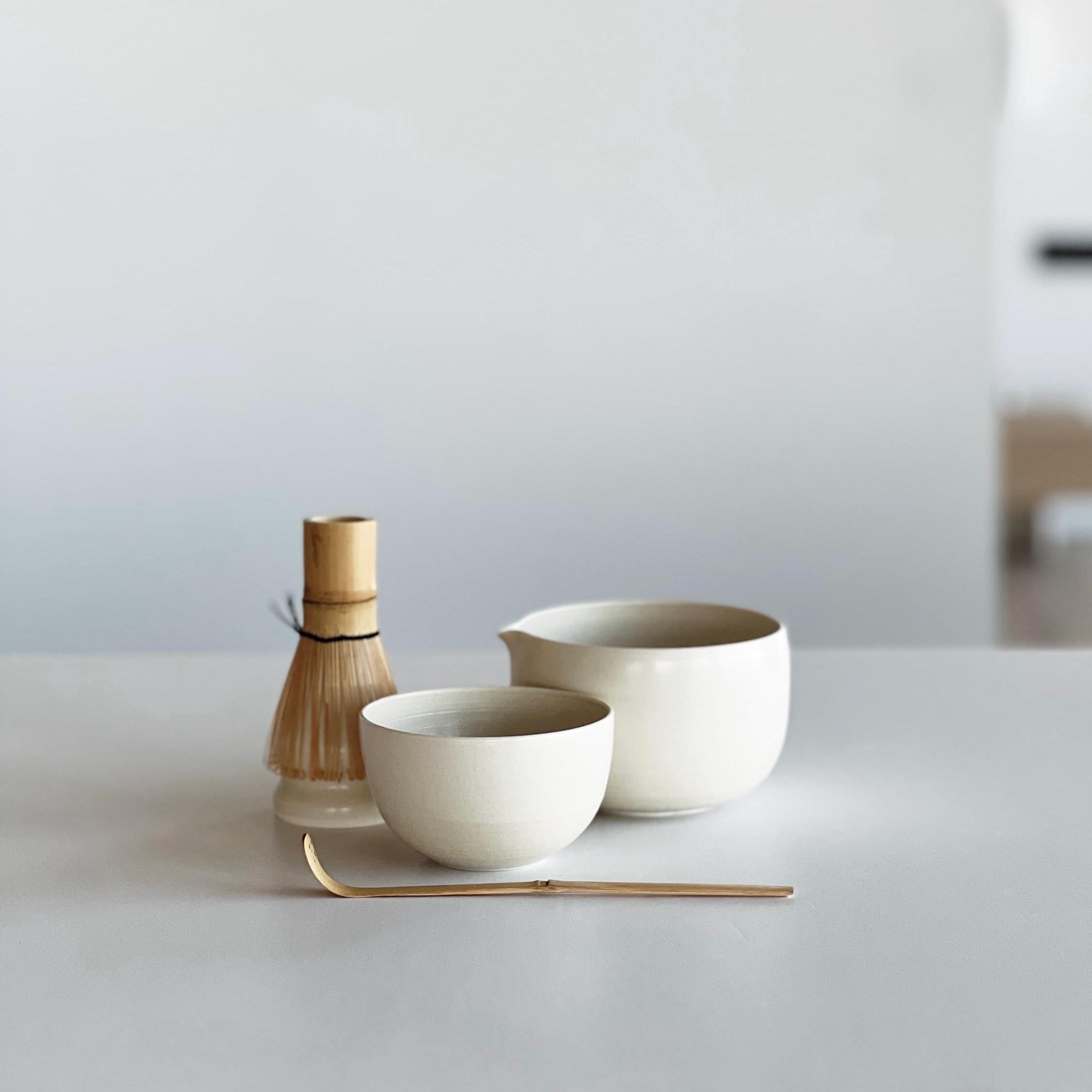 Ivory white matcha bowl set of three