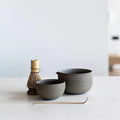 Handmade Rustic Ceramic Matcha Bowl Set: Bowl with Pouring Spout, Whisk Holder, Tea Cup