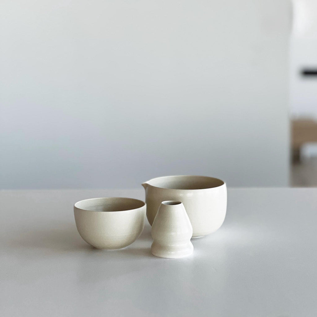 Ivory white matcha bowl set of three
