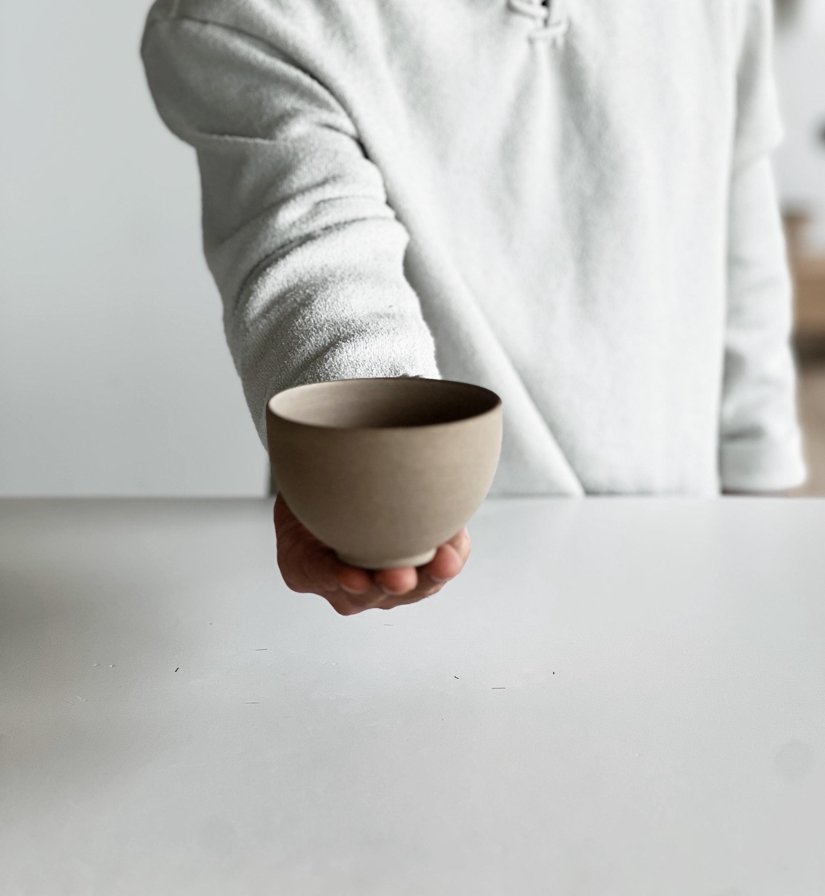 Handmade Toffee Ceramic Matcha Bowl Set: Bowl with Pouring Spout, Whisk Holder and Cup