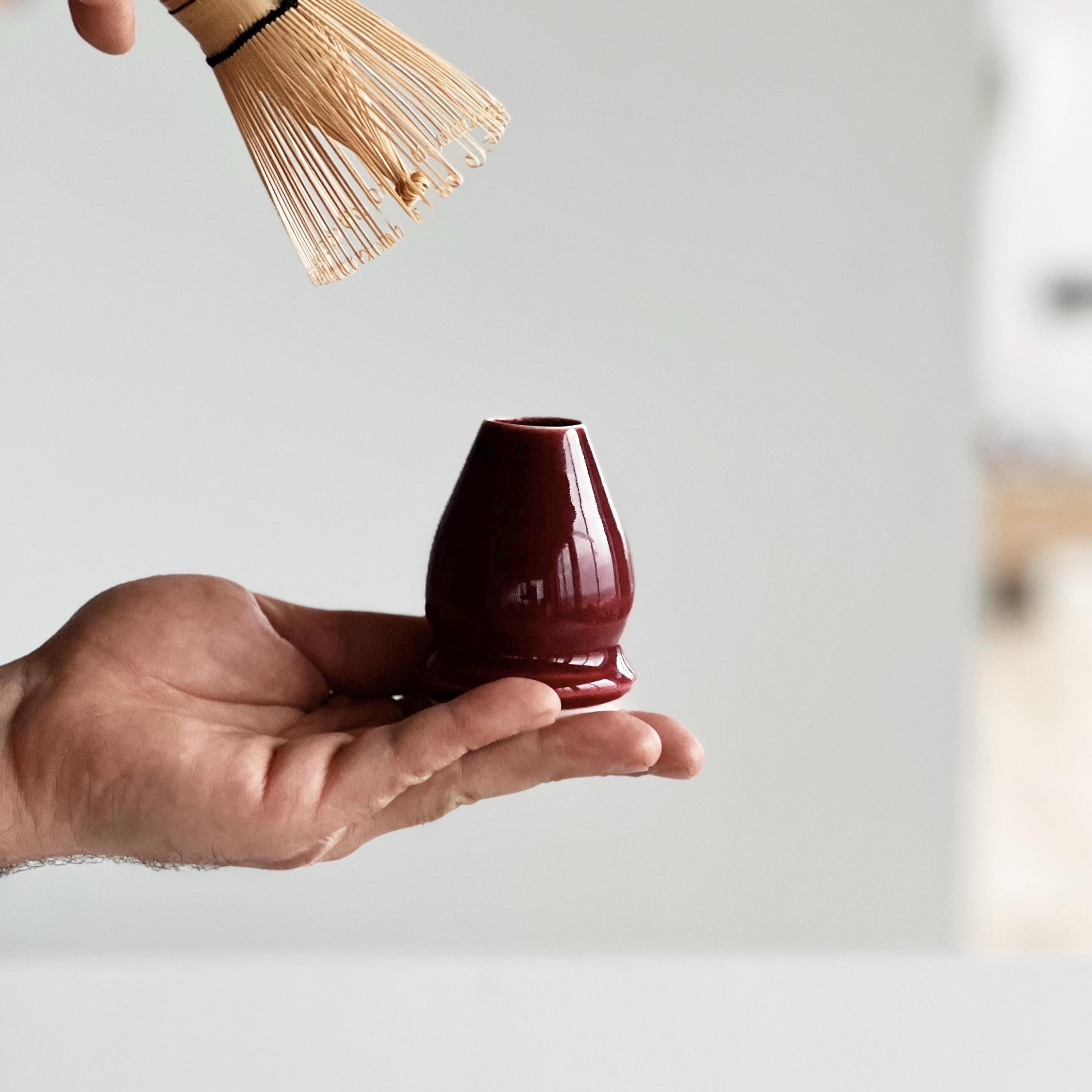 Handmade Cherry Ceramic Matcha Set: Bowl, Vase, Whisk Holder