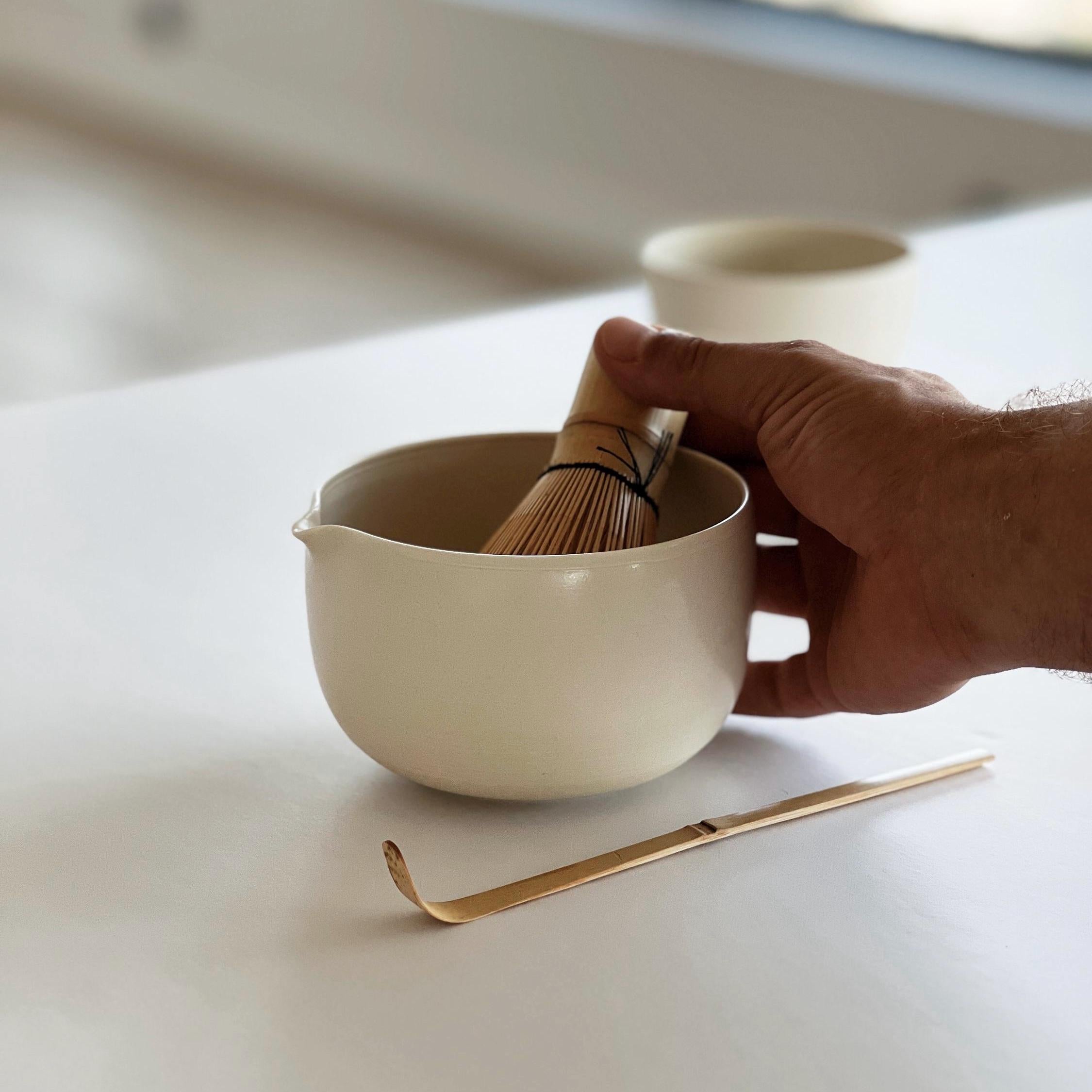 Ivory white matcha bowl set of three