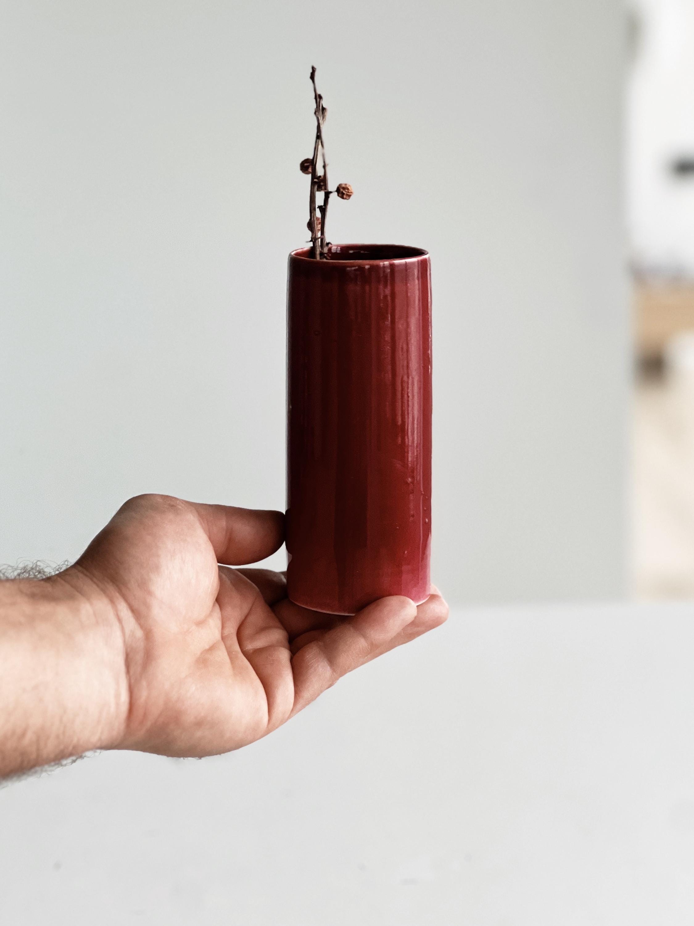 Handmade Cherry Ceramic Matcha Set: Bowl, Vase, Whisk Holder