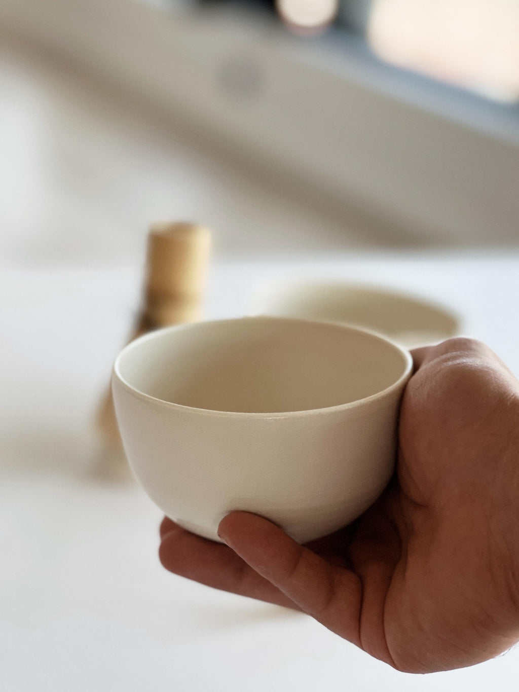 Ivory white matcha bowl set of three