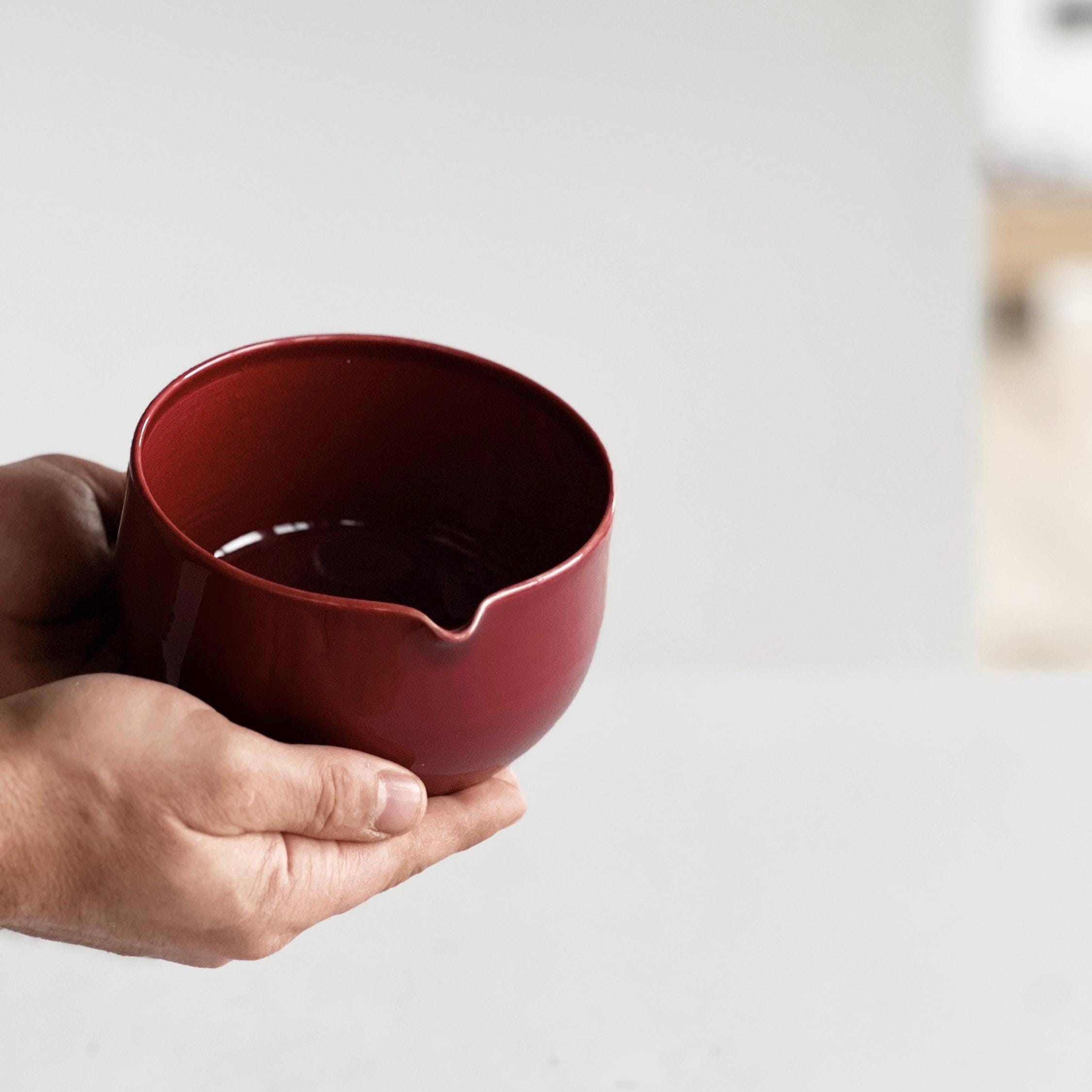 Handmade Cherry Ceramic Matcha Set: Bowl, Vase, Whisk Holder