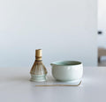 Handmade Mint Green Ceramic Matcha Bowl Set: Bowl with Pouring Spout and Whisk Holder